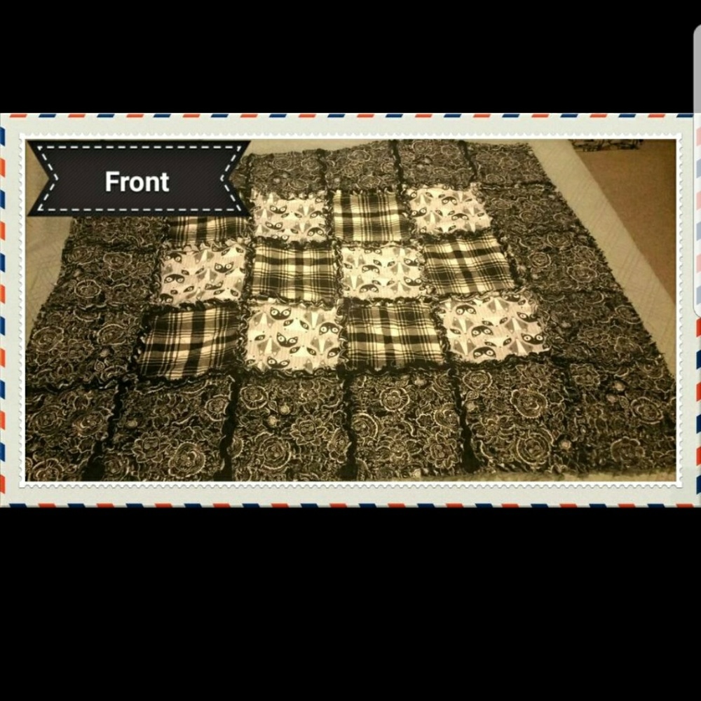 Handmade black & white flannel rag quilt